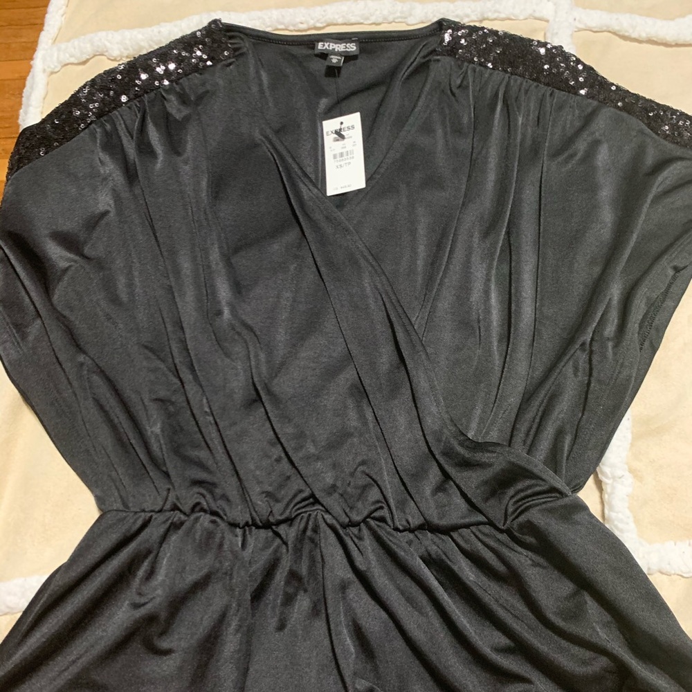 Black Sequined cinch waisted blouse